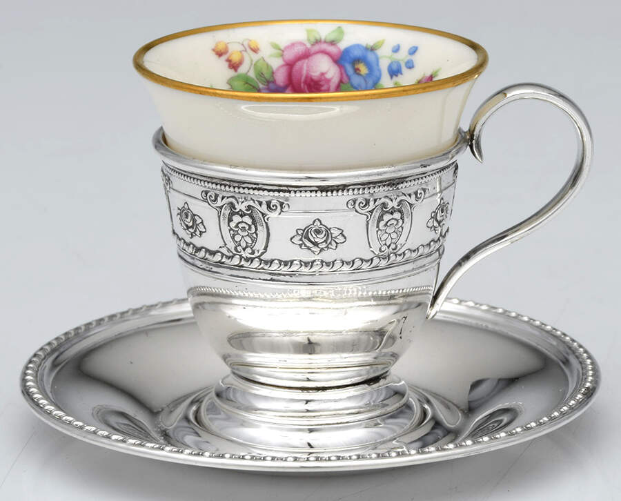 Rose Point (Sterling, Hollowware) Demitasse Cup and Saucer with Lenox Liner by Wallace Silver-1