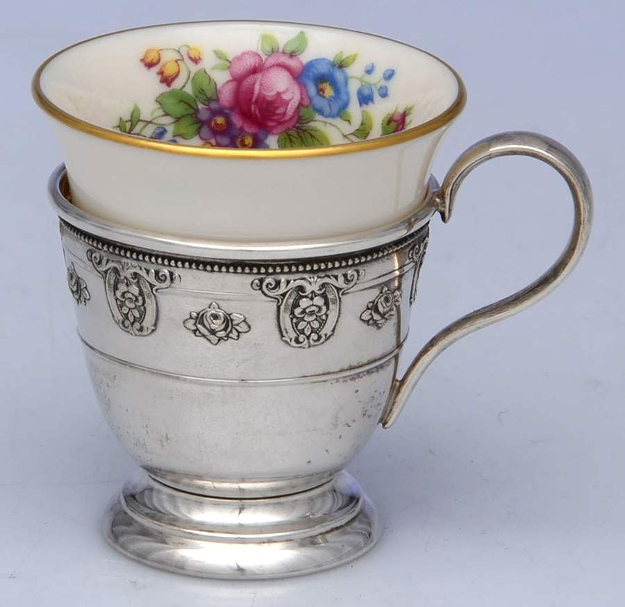 Rose Point (Sterling, Hollowware) Demitasse Cup & Lenox Liner by Wallace Silver-1