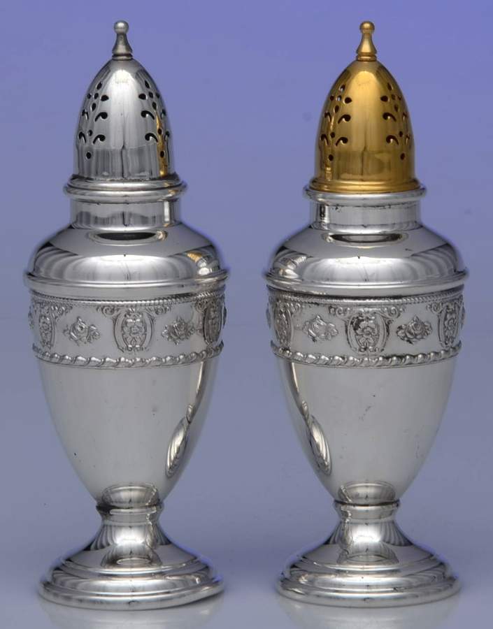 Rose Point (Sterling, Hollowware) Salt and Pepper Set by Wallace Silver-1