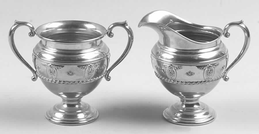 Rose Point (Sterling, Hollowware) Mini Sterling Creamer and Open Sugar by Wallace Silver-1