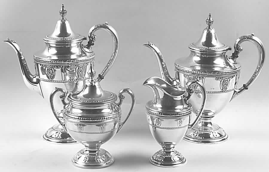 Rose Point (Sterling, Hollowware) 4 Piece Tea Set (SCP, STP, SCR, SSU) by Wallace Silver-1