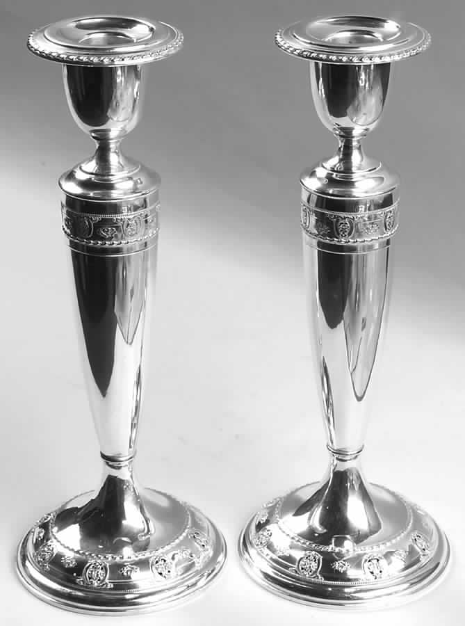 Rose Point (Sterling, Hollowware) Pair of Weighted Candlesticks by Wallace Silver-1