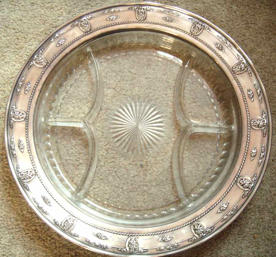 Rose Point (Sterling, Hollowware) 5 Part Glass Relish with Sterling Rim by Wallace Silver-1