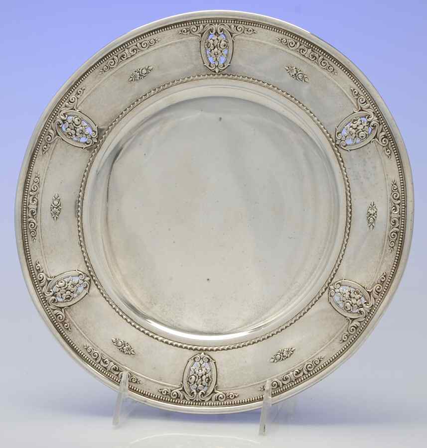 Rose Point (Sterling, Hollowware) Footed Sterling Sandwich Plate by Wallace Silver-1