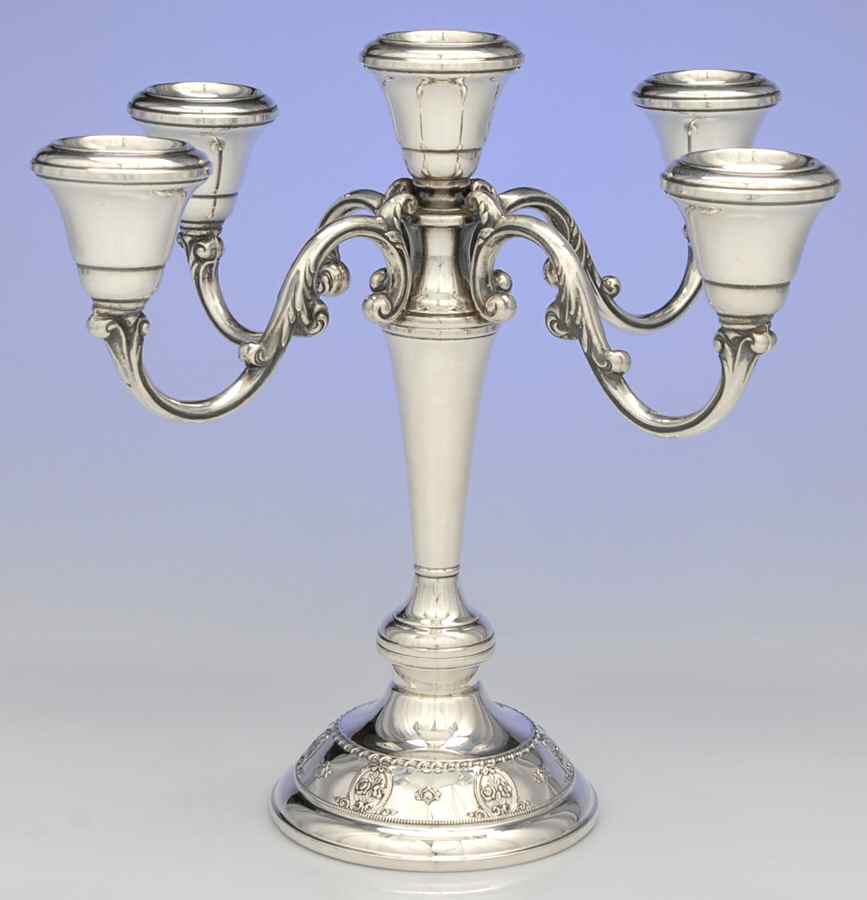 Rose Point (Sterling, Hollowware) Weighted 5 Light Candelabra by Wallace Silver-1