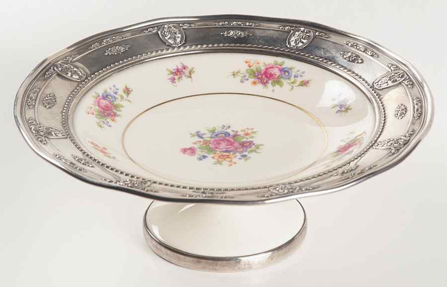 Rose Point (Sterling, Hollowware) Compote with China Base (Height X Width) by Wallace Silver-1