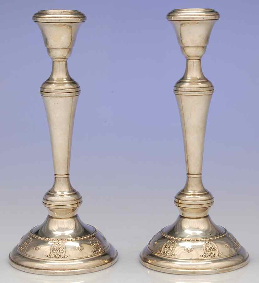 Rose Point (Sterling, Hollowware) Pair of Weighted Candlesticks by Wallace Silver-1