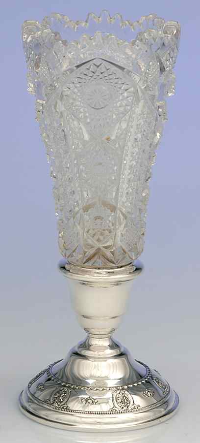 Rose Point (Sterling, Hollowware) 8" Crystal Vase with Sterling Base by Wallace Silver-1