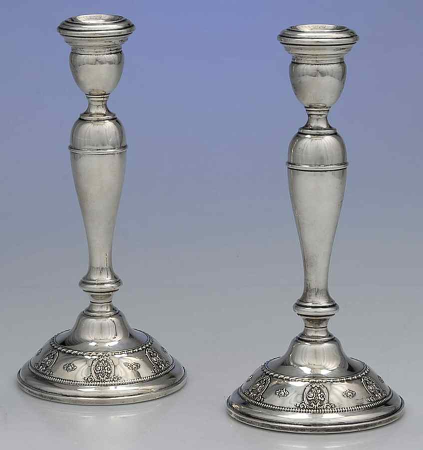Rose Point (Sterling, Hollowware) Pair of 9" Weighted Candlesticks by Wallace Silver-1