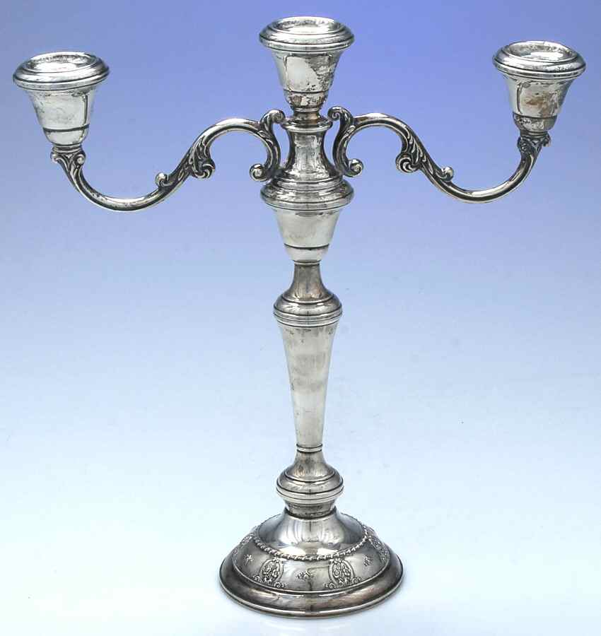 Rose Point (Sterling, Hollowware) Weighted 3 Light Candelabra by Wallace Silver-1