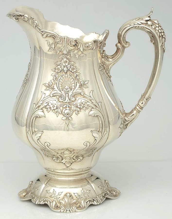 Sir Christopher (Strl, Hlwr, 4800-1, Hand Chased) Sterling Water Pitcher by Wallace Silver-1