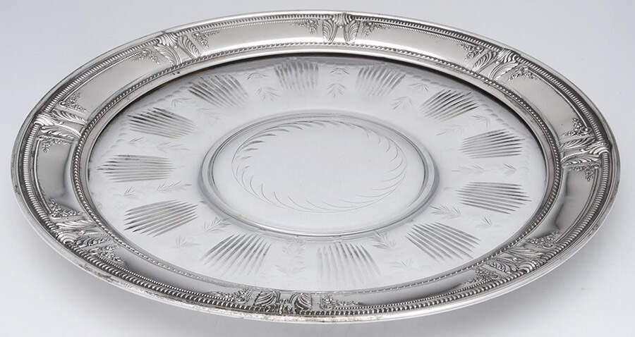 Stradivari (Sterling, Hollowware, Design on Top) 17" Round Crystal Tray with Sterling Rim by Wallace Silver-1