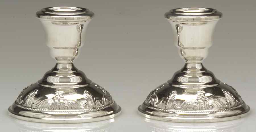 Stradivari (Sterling, Hollowware, Design on Top) Pair of Weighted Console Candleholders by Wallace Silver-1