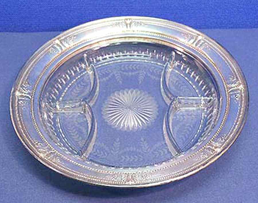 Stradivari (Sterling, Hollowware, Design on Top) 5 Part Glass Relish with Sterling Rim by Wallace Silver-1