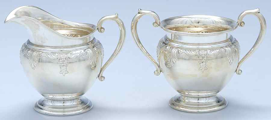 Stradivari (Sterling, Hollowware, Design on Top) Mini Creamer and Open Sugar Set by Wallace Silver-1