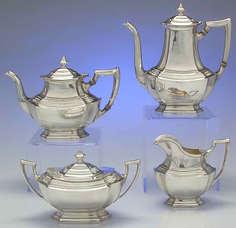 Washington (Sterling, Hollowware) 4 Piece Tea Set (SCP, STP, SCR, SSU) by Wallace Silver-1