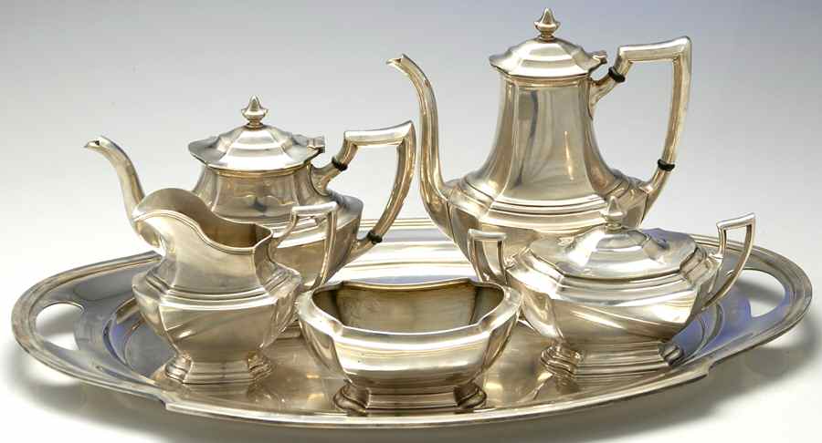 Washington (Sterling, Hollowware) 6 Piece Tea Set (SCP, STP, SCR, SSU, SWB, WT22) by Wallace Silver-1