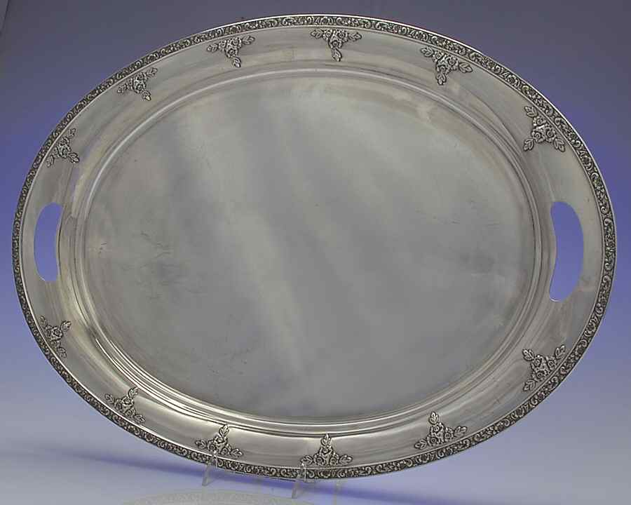 Meadow Rose (Sterling, Hollowware Only) Large Waiter Tray by Watson-1
