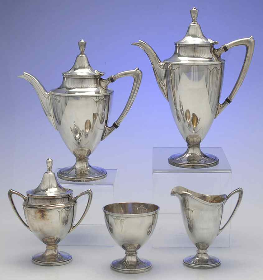 Iris (Silverplate, Hollowware) 5-Piece Plated Tea Set (with Waste) by Wallace Silver-1