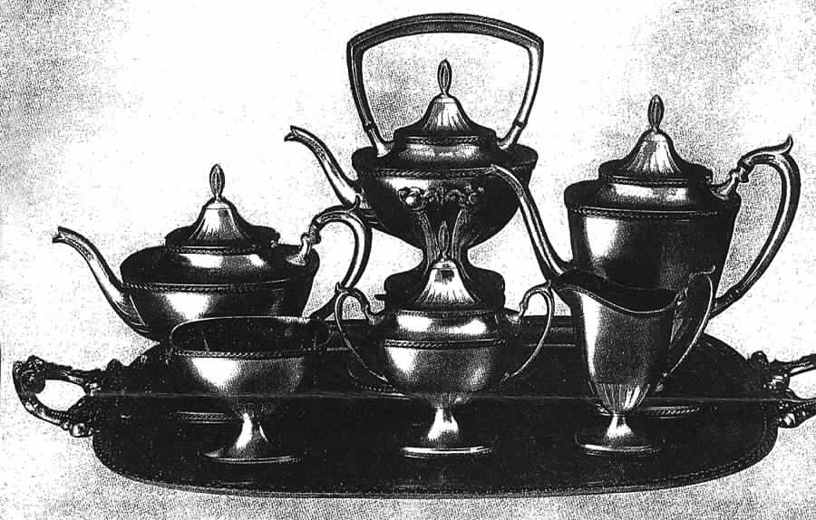Laurel (Silverplate, Hollowware) 7-Piece Plated Tea Set (w/ Waste, Kttle & Try) by Wallace Silver-1