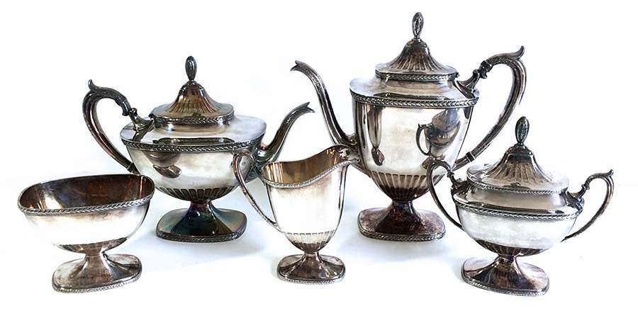 Laurel (Silverplate, Hollowware) 5-Piece Plated Tea Set (with Waste) by Wallace Silver-1