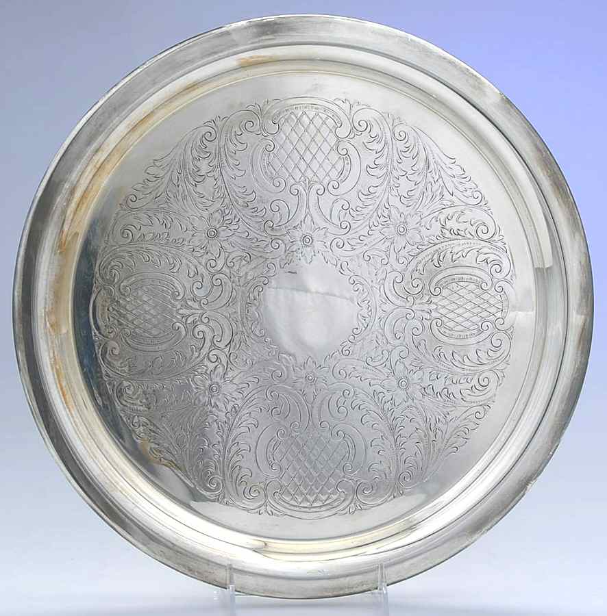 Old Guilford (Silverplate, Hollowware) Large Round Silverplate Tray by Wallace Silver-1
