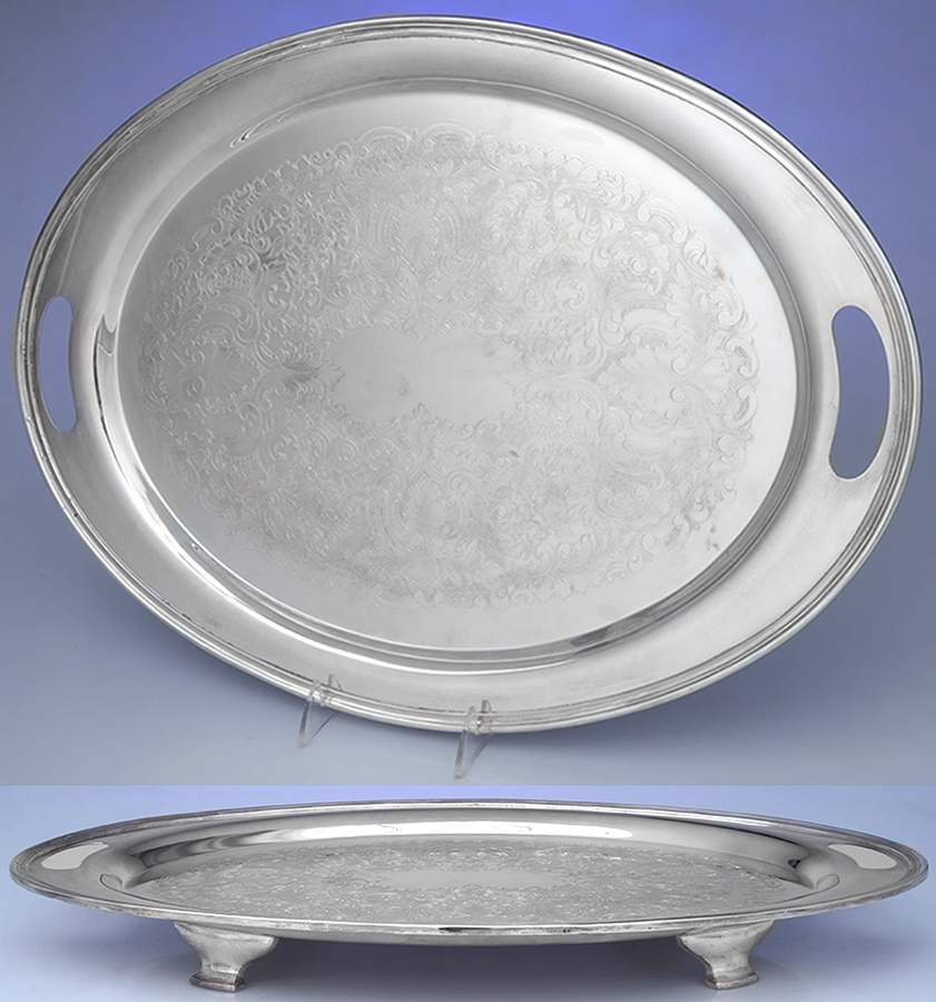 Old Guilford (Silverplate, Hollowware) Large Footed Waiter Tray by Wallace Silver-1