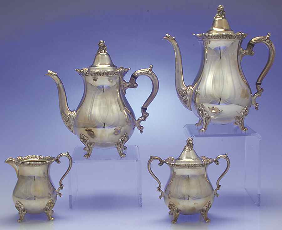 Royal Rose (Silverplate, Hollowware) (4 Piece) Silverplate Tea Set by Wallace Silver-1