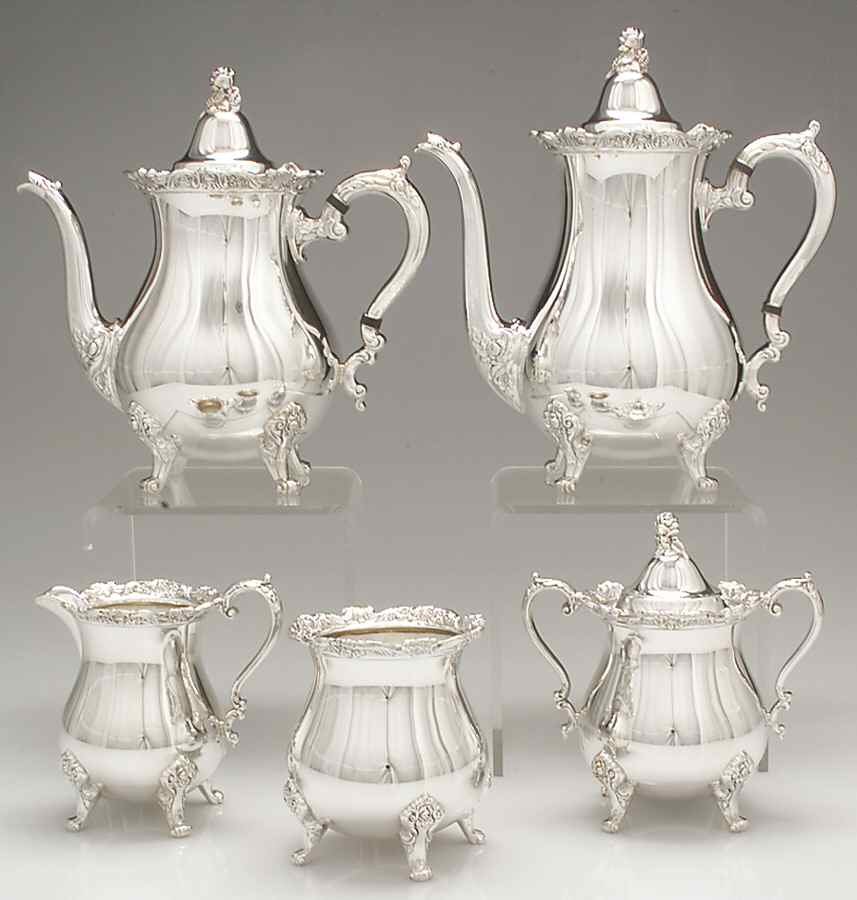 Royal Rose (Silverplate, Hollowware) 5-Piece Plated Tea Set (with Waste) by Wallace Silver-1