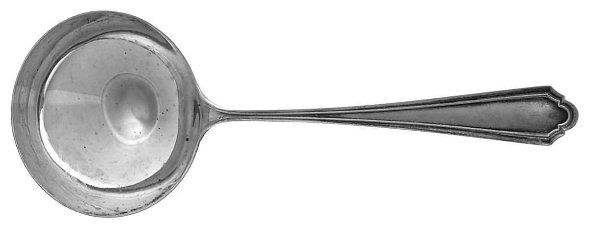 John Alden (Sterling, 1911, Monograms) Round Bowl Soup Spoon (Bouillon) by Watson-1