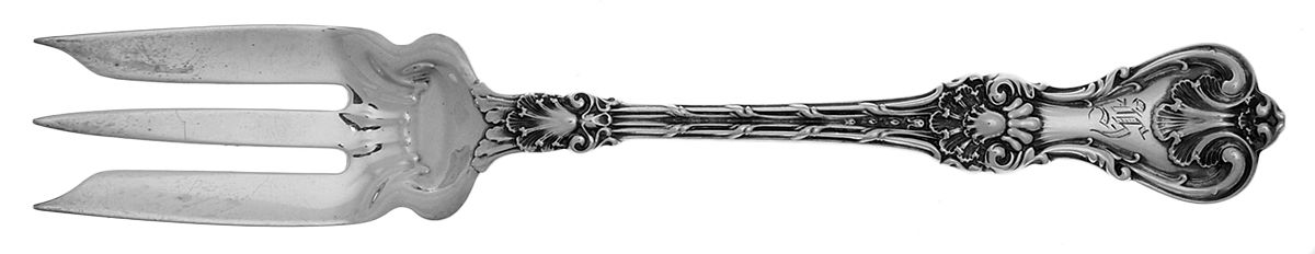 King Edward (Sterling, 1901, Monograms) 3-Tine Salad Fork by Whiting Manf Co-1