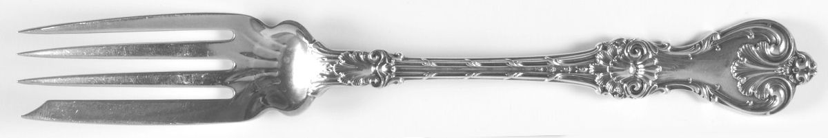 King Edward (Sterling, 1901, Monograms) Large Solid Cold Meat Serving Fork by Whiting Manf Co-1