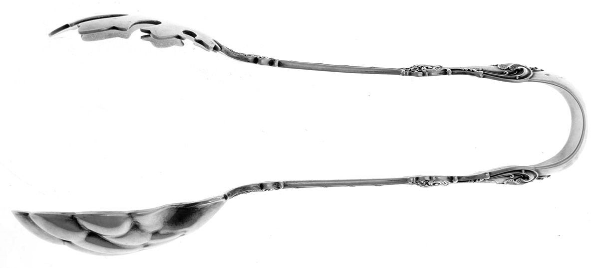 King Edward (Sterling, 1901, Monograms) Large Ice Serving Tongs by Whiting Manf Co-1