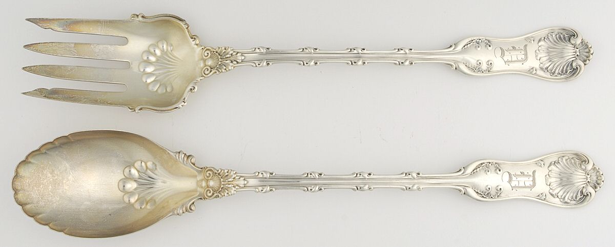 Imperial Queen (Sterling, 1893, Monograms) Solid Oversized Serving Salad Set by Whiting Manf Co-1