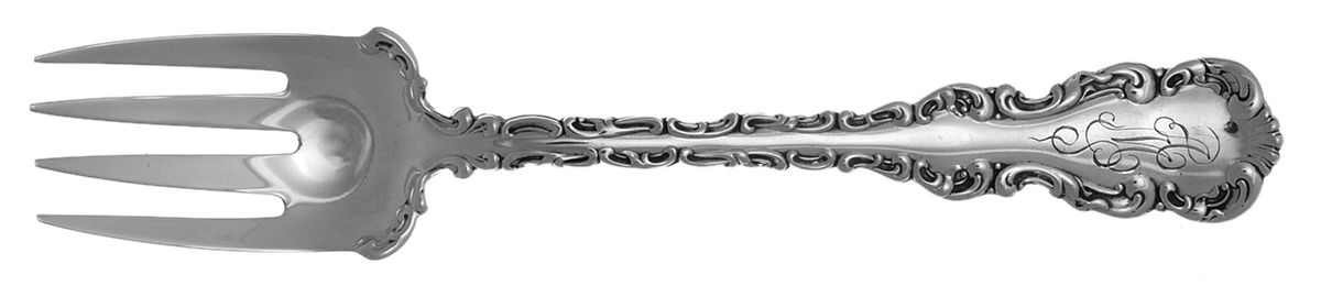Louis XV (Sterling, 1891, Monograms) Large Ramekin Fork by Whiting Manf Co-1