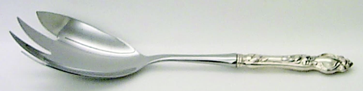 Violet (Sterling, 1904, Monograms) Salad Serving Fork with Stainless Prongs HC by Wallace Silver-1