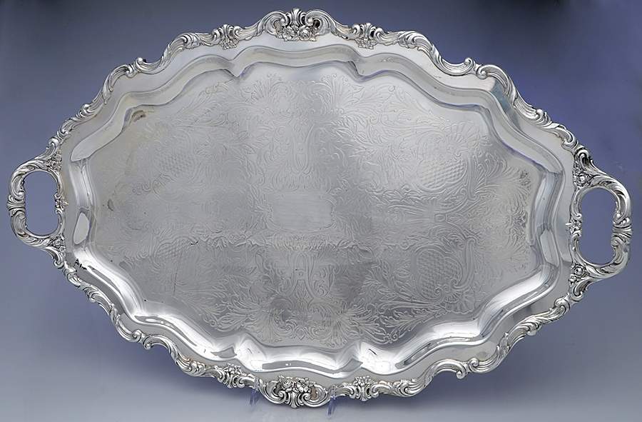 Rose Point (1200, Silverplate, Hollowware) Large Footed Waiter Tray by Wallace Silver-1