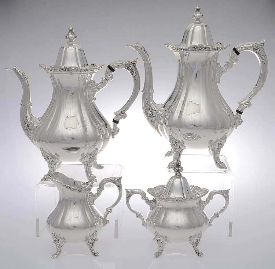 Rose Point (1200, Silverplate, Hollowware) (4 Piece) Silverplate Tea Set by Wallace Silver-1