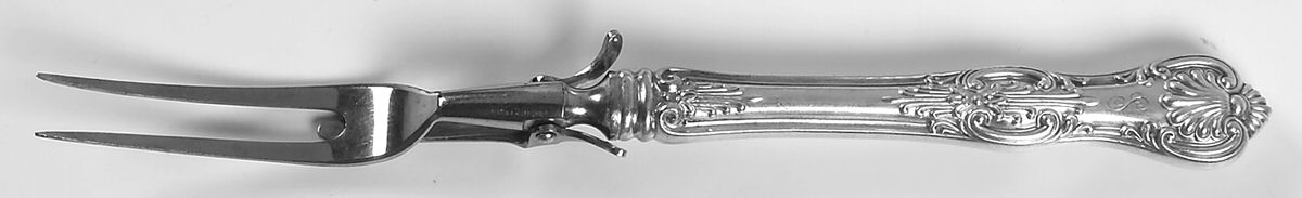 Kings (Sterling, 1903, Monograms) Large Stainless-Prong Roast Carving Fork by Wallace Silver-1