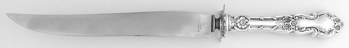 Meadow Rose (Sterling, 1907, No Monos) Large Stainless Blade Roast Carving Knife by Wallace Silver-1