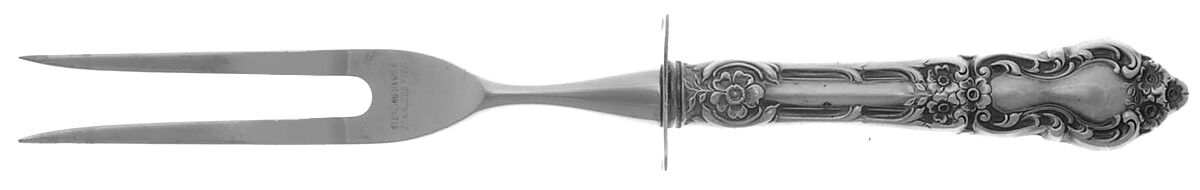 Meadow Rose (Sterling, 1907, No Monos) Small Steak Carving Fork with Stainless Prongs by Wallace Silver-1
