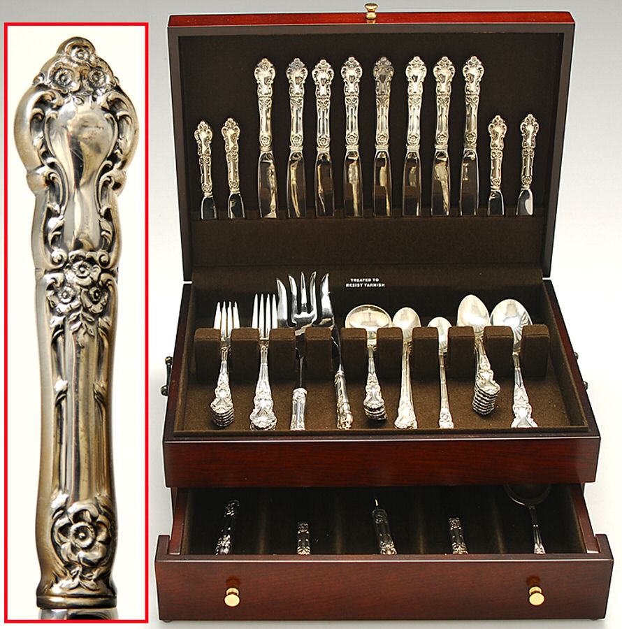 Meadow Rose (Sterling, 1907, No Monos) 60 Piece Set by Wallace Silver-1