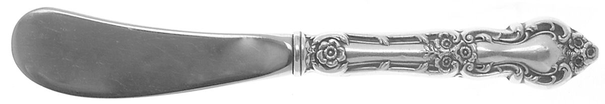Meadow Rose (Sterling, 1907, No Monos) Butter Spreader Hollow Hdl-Paddle/Stainless Blade by Wallace Silver-1