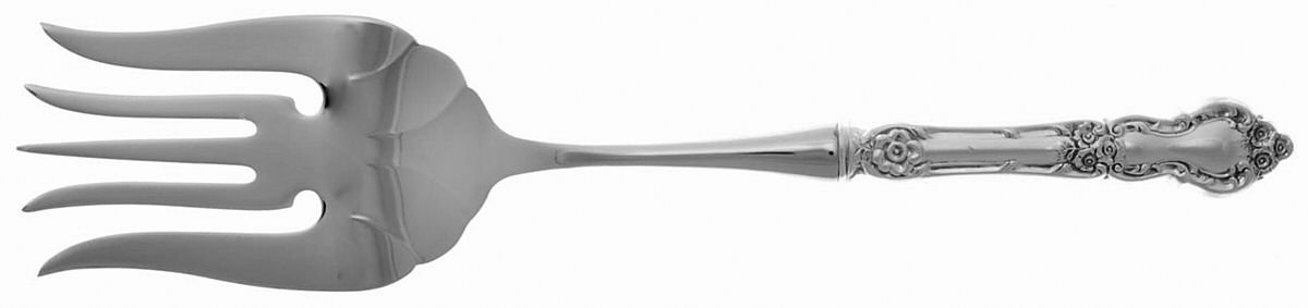 Meadow Rose (Sterling, 1907, No Monos) Large Stainless-Tine Cold Meat Serving Fork by Wallace Silver-1