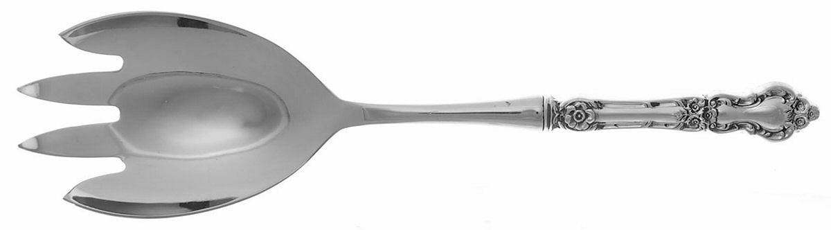 Meadow Rose (Sterling, 1907, No Monos) Salad Serving Fork with Stainless Prongs by Wallace Silver-1