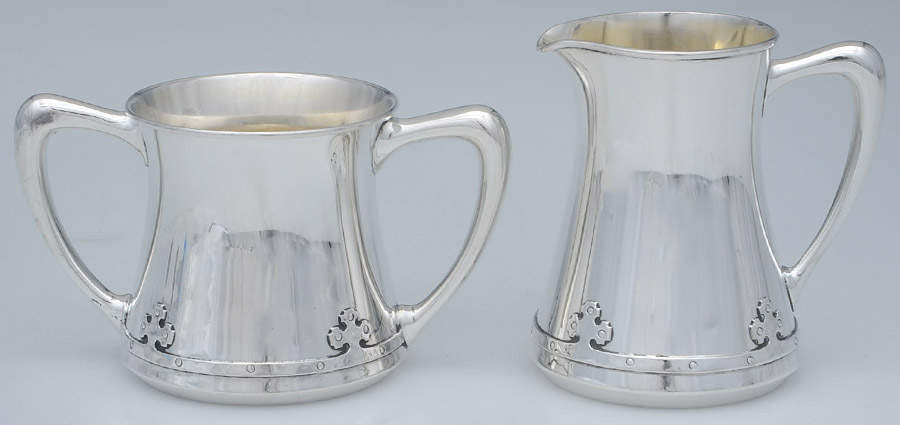 Carmel (Sterling, 1912, Hollowware) Mini Sterling Creamer and Open Sugar by Wallace Silver-1
