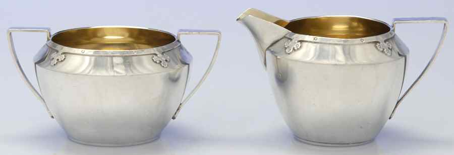 Carmel (Sterling, 1912, Hollowware) Mini Sterling Creamer and Open Sugar by Wallace Silver-1