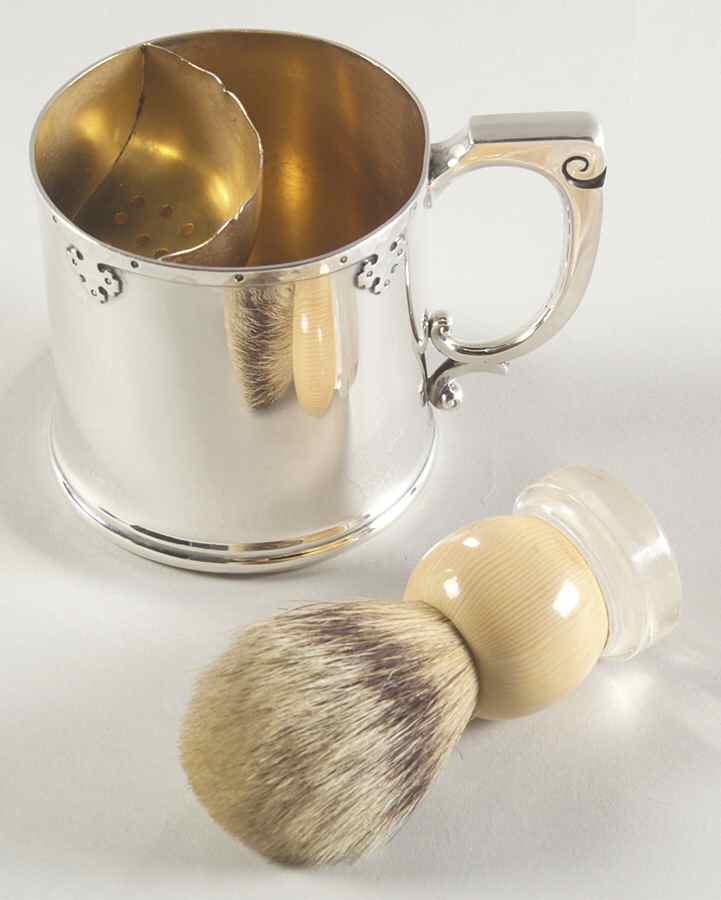 Carmel (Sterling, 1912, Hollowware) Shaving Mug with Brush by Wallace Silver-1