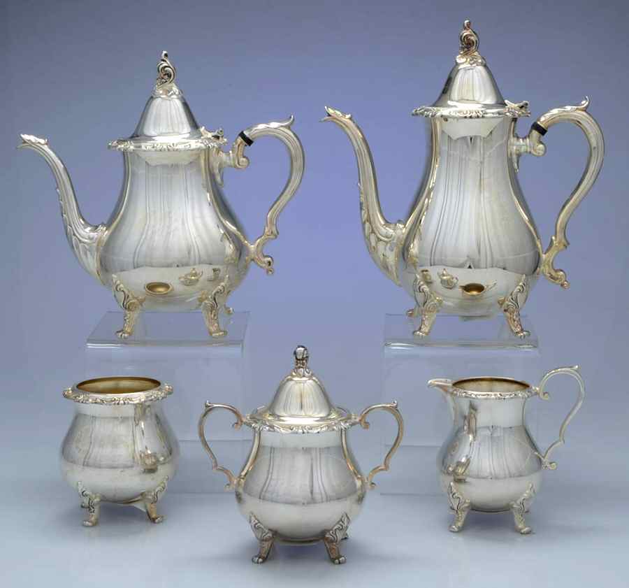 La Reine (Silverplate, Hollowware) 5-Piece Plated Tea Set (with Waste) by Wallace Silver-1