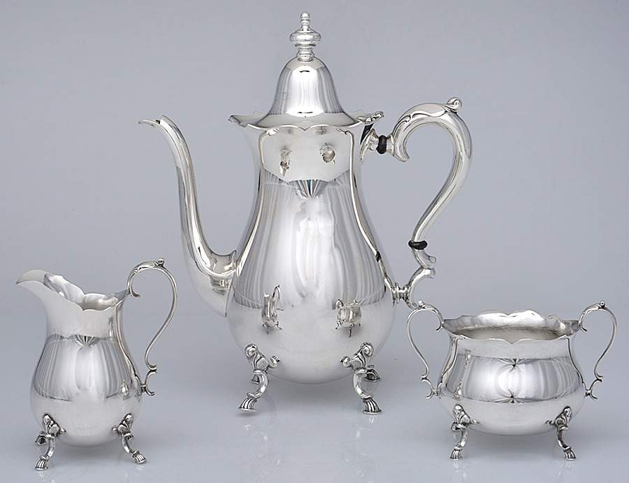 Grand Colonial (Sterling, 1942, Hollowware) 3 Pc Demi Set-(SCPM, SCRM, SSUOM) by Wallace Silver-1